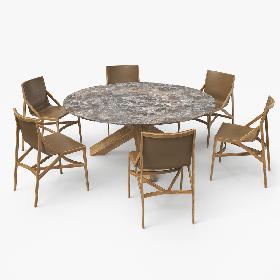 Cassina Dining Table Chair Set Oak Marble Brown 3D model